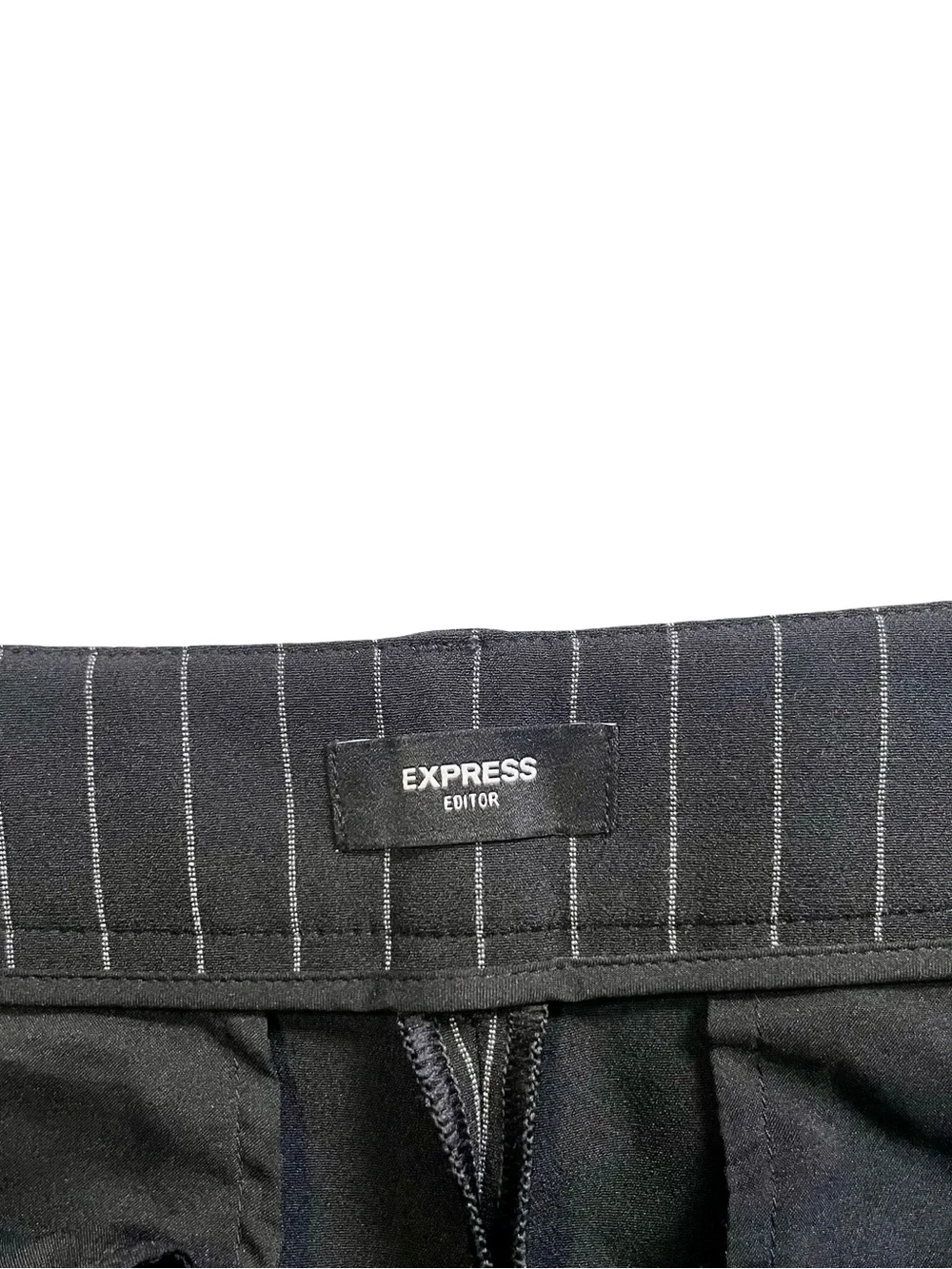 Express Editor Black Pinstripe Double-Breasted Blazer + Pants Suit Set - Picture 8 of 10